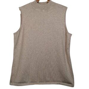 Chicos Size 2 Women Large Knit Top Shirt Sleeveless Silver Metallic Mock Neck